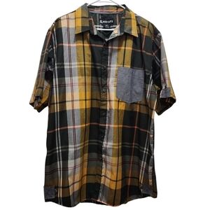 EUC Men's Red Ape 3XL Button Up Short Sleeve Plaid Shirt Yellow Black Casual